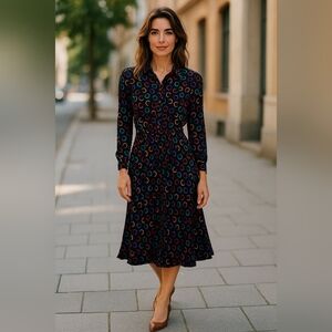 ALBERT NIPON Colorful Patterned Women's Dress elastic Wais SILK DRESS